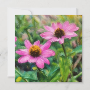Pink Zinnia Flower Garden Art Flat Note Card