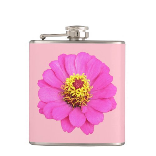 Pink Zinnia Flower on Vinyl Wrapped Flask