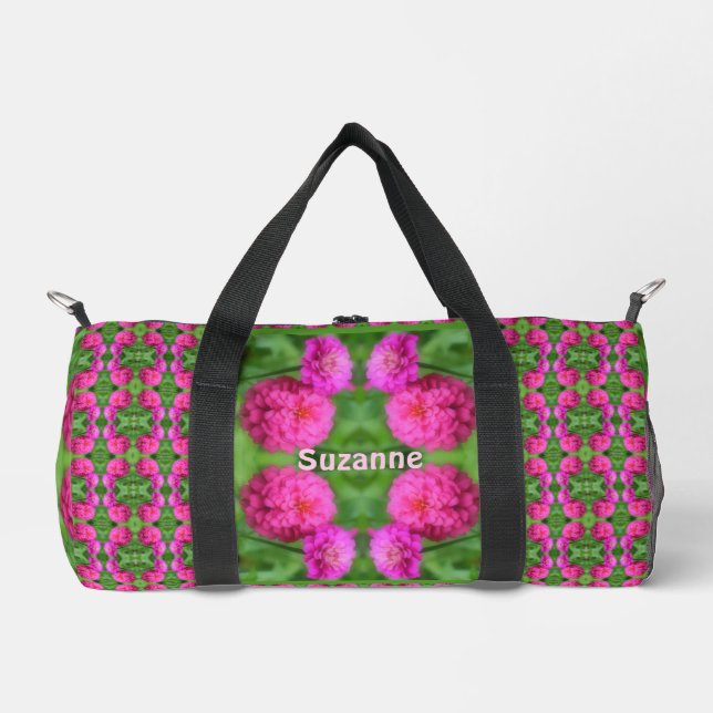 Pink Zinnia Flower Pair Abstract Personalized  Duffle Bag (Front)