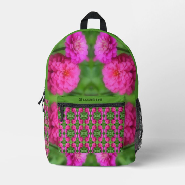Pink Zinnia Flower Pair Abstract Personalized  Printed Backpack (Front)