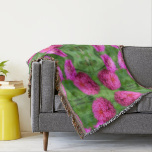 Pink Zinnia Flower Pair Abstract Throw Blanket