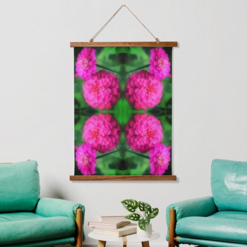 Pink Zinnia Flower Pair Close Up Abstract Pattern  Hanging Tapestry
