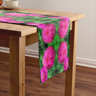 Pink Zinnia Flower Pair Close Up Abstract Pattern Short Table Runner