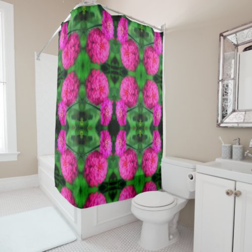 Pink Zinnia Flower Pair Close Up Abstract Pattern  Shower Curtain