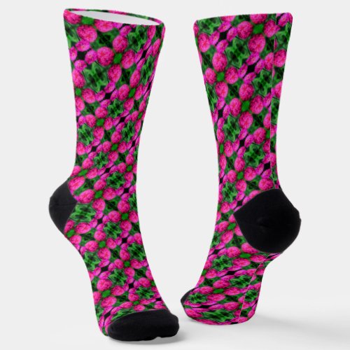 Pink Zinnia Flower Pair Close Up Abstract Pattern  Socks