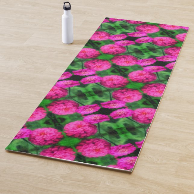 Pink Zinnia Flower Pair Close Up Abstract Pattern Yoga Mat (In Situ)