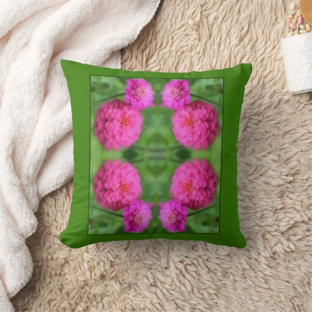 Pink Zinnia Flower Pair Close Up Abstract  Throw Pillow (Blanket)