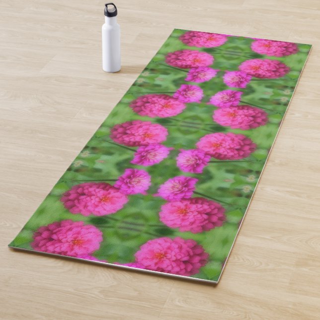 Pink Zinnia Flower Pair Close Up Abstract  Yoga Mat (In Situ)