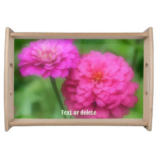 Pink Zinnia Flower Pair Close Up Personalized Serving Tray