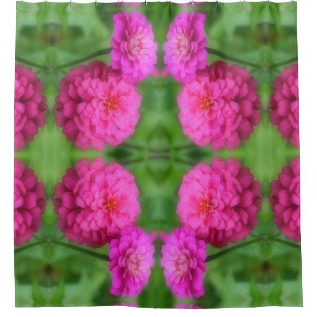 Pink Zinnia Flower Pair Nature Art Pattern  Shower Curtain (Front)