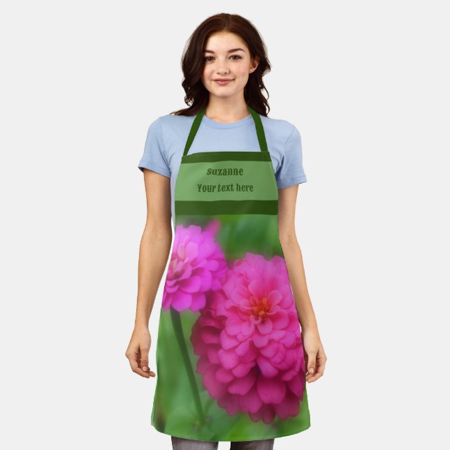 Pink Zinnia Flower Pair Personalized Apron (Worn)