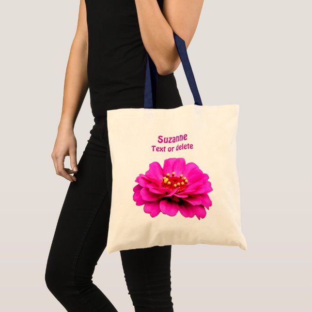 Pink Zinnia Flower Personalized Tote Bag (Front (Product))