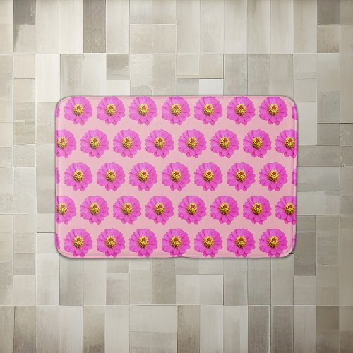 Pink Zinnia Flower Seamless Pattern on Bath Mat