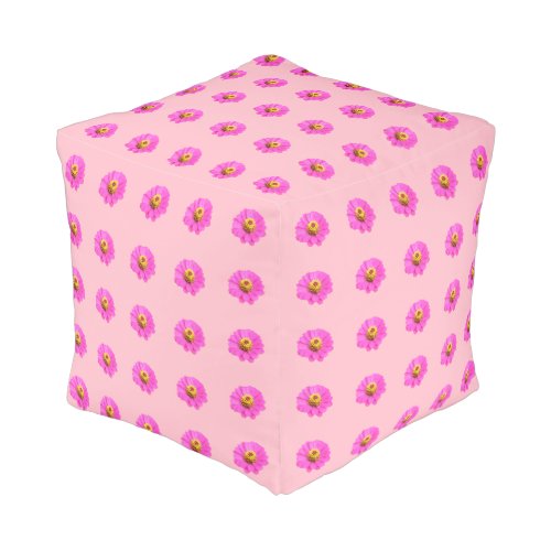 Pink Zinnia Flower Seamless Pattern on Cube Pouf