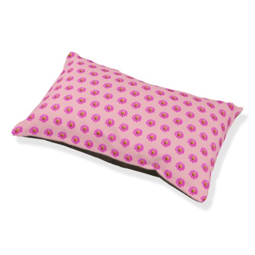 Pink Zinnia Flower Seamless Pattern on Dog Bed
