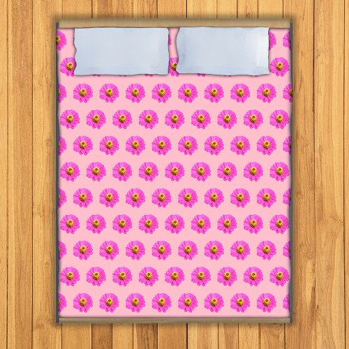 Pink Zinnia Flower Seamless Pattern on Duvet Cover