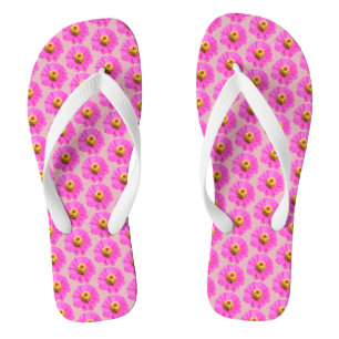 Pink Zinnia Flower Seamless Pattern on Flip Flops