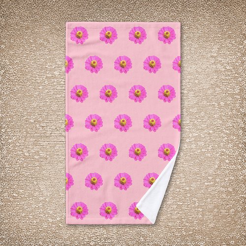 Pink Zinnia Flower Seamless Pattern on Hand Towel
