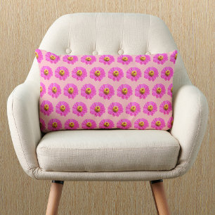 Pink Zinnia Flower Seamless Pattern on Lumbar Pillow