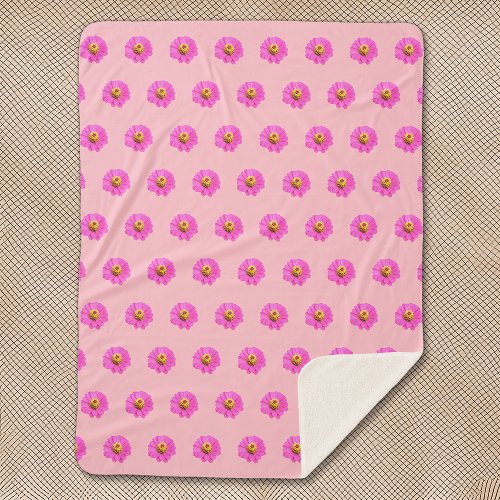 Pink Zinnia Flower Seamless Pattern on Sherpa Blanket