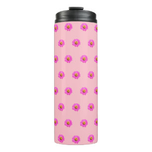 Pink Zinnia Flower Seamless Pattern on Thermal Tumbler