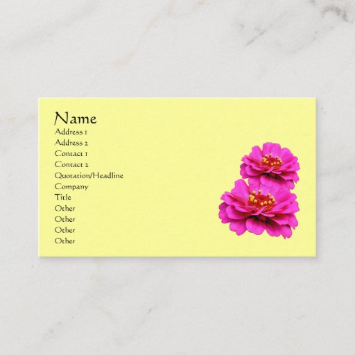 Customizable Pink Zinnia Flowers Business Card