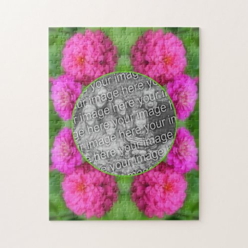 Pink Zinnia Flowers Frame Create Your Own Photo Jigsaw Puzzle