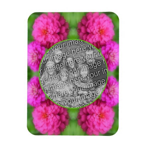 Pink Zinnia Flowers Frame Create Your Own Photo Magnet