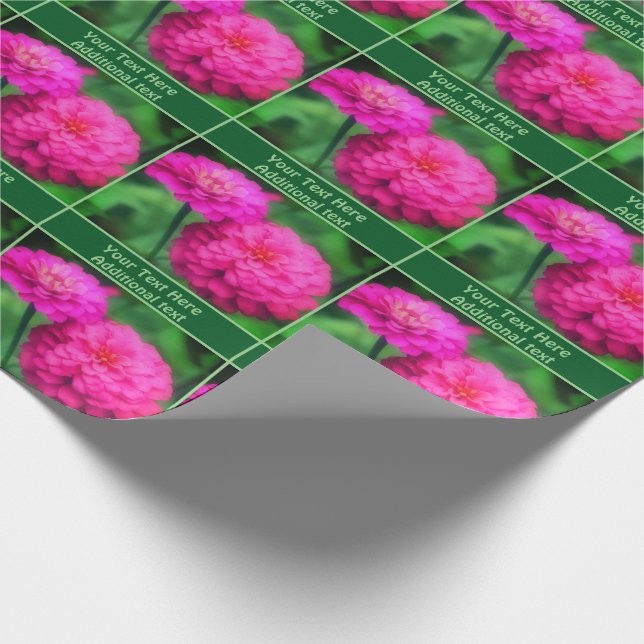 Pink Zinnia Flowers Personalized Wrapping Paper (Corner)