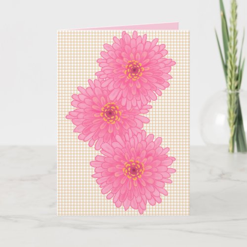 Pink Zinnia Flowers Polka Dot Blank  Card