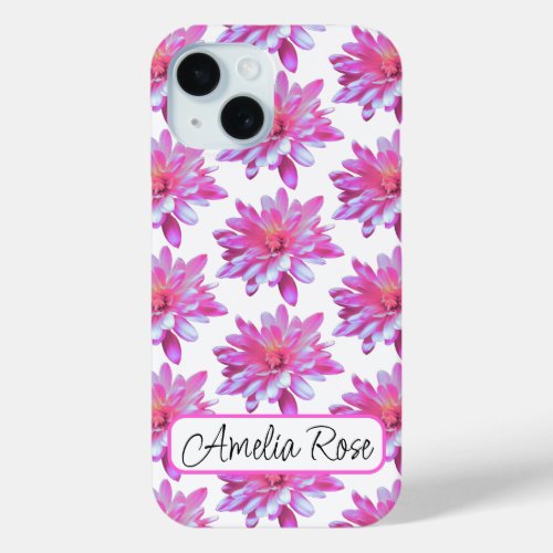 Pink zinnia pink daisy pretty floral pattern iPhone 15 case