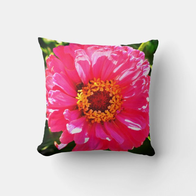Pink Zinnia Throw Pillow (Front)