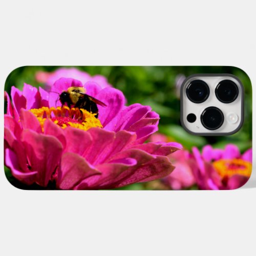Pink zinnia with bumblebee pink flowers cute bee Case_Mate iPhone 14 pro max case
