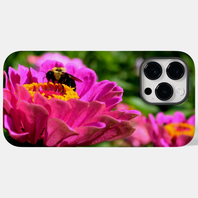 Pink zinnia with bumblebee pink flowers cute bee Case-Mate iPhone case (Back (Horizontal))