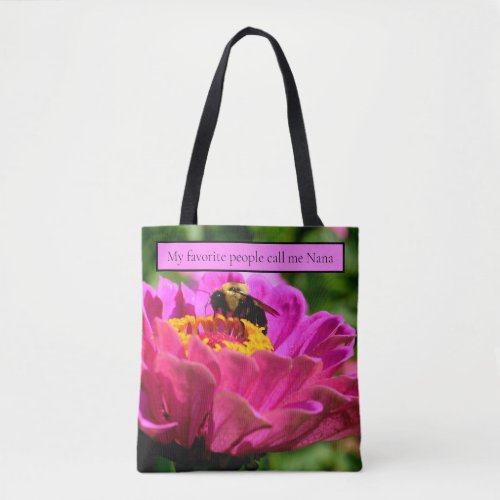 Pink zinnia with bumblebee pink flowers cute bee tote bag