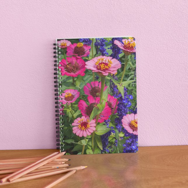 Pink Zinnias and Blue Salvia Floral Notebook (In Situ)