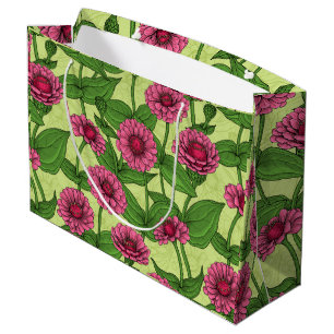 Pink Zinnias on light green Large Gift Bag