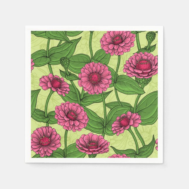 Pink Zinnias on light green Napkins (Front)