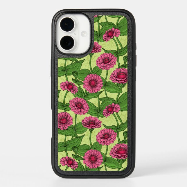 Pink Zinnias on light green Otterbox iPhone Case (Back)