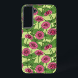 Pink Zinnias on light green Samsung Galaxy S22  Case<br><div class="desc">Hand- painted zinnia flowers vector pattern</div>