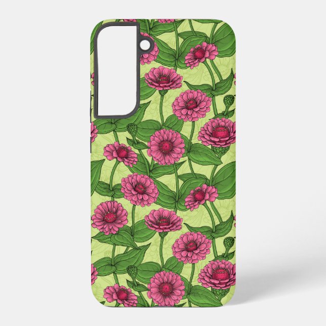 Pink Zinnias on light green Samsung Galaxy Case (Back)