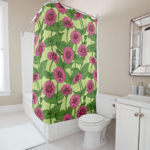 Pink Zinnias on light green Shower Curtain