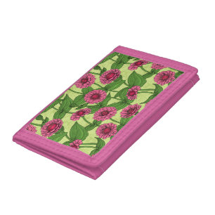 Pink Zinnias on light green Trifold Wallet