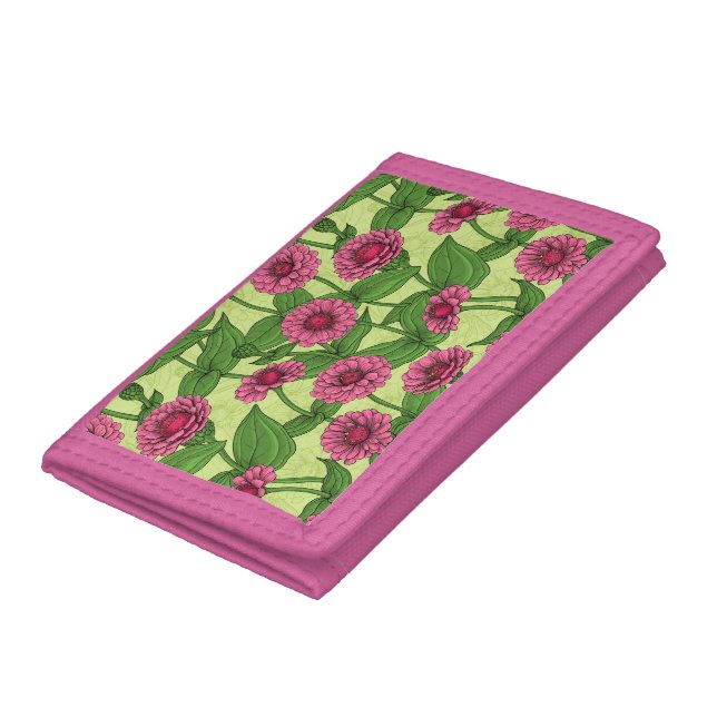 Pink Zinnias on light green Trifold Wallet (Bottom)