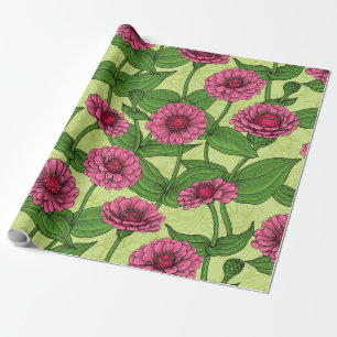 Pink Zinnias on light green Wrapping Paper