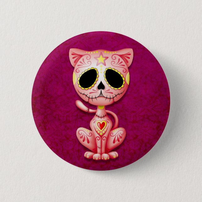 Pink Zombie Sugar Kitten Pinback Button (Front)