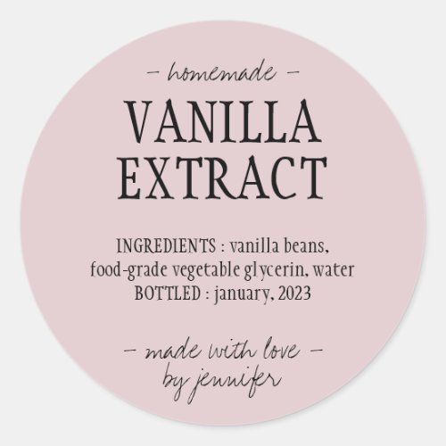 PinkBottle Homemade drinks Vanilla Extract Classic Round Sticker