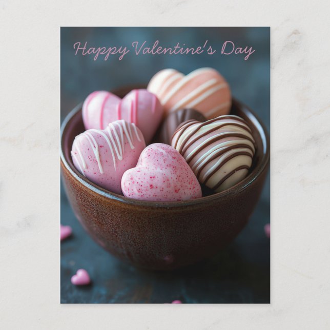 Pinke chocolate hearts Valentine's Day Postcard (Front)