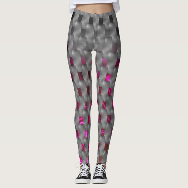 Pinked image up gray plates or rectangular shapes leggings (Front)