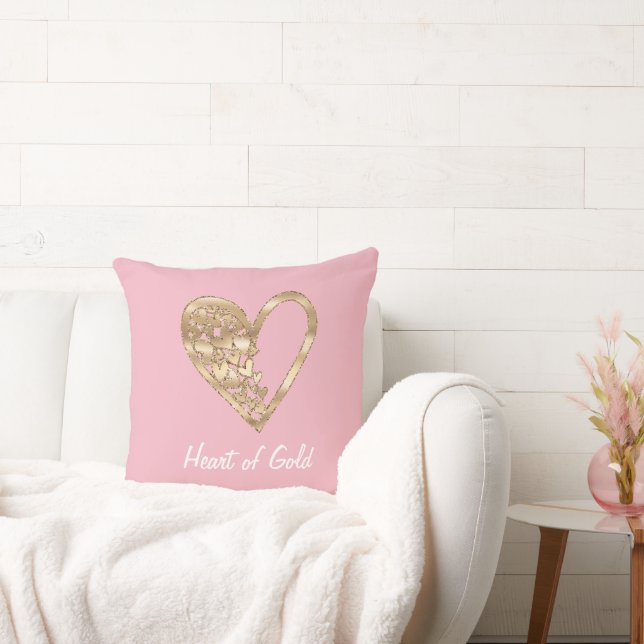 PinkHeart of Gold Throw Pillow (Couch)